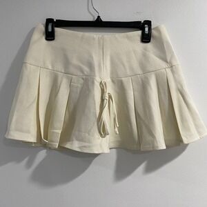 CIDER Women's Cream Textured Pleated Bowknot Mini Skirt S